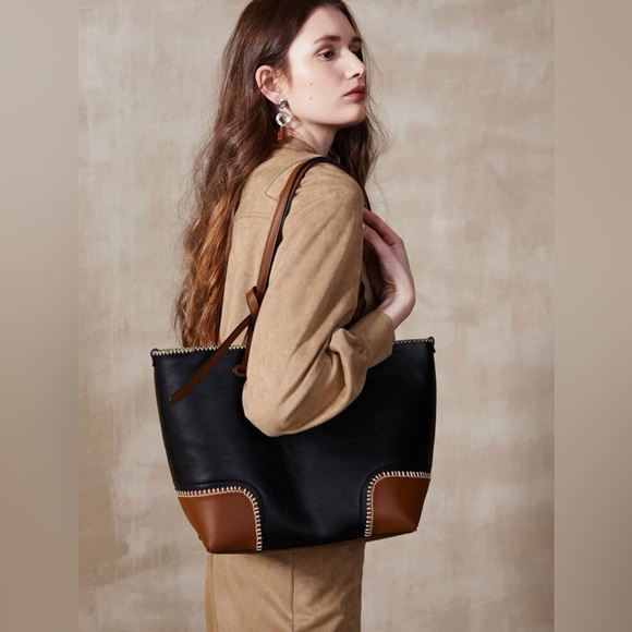 Elegant colorblock shoulder tote bag - Picture 9 of 10